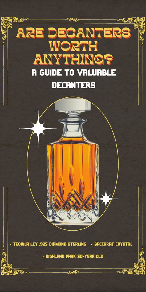 If you are a decanter collector, you’re probably curious how much you will get if you decide to sell your decanter. Depending on the manufacturer or the rarity, a complete set of crystal decanters can cost thousands of dollars. Decanters are valuable to red wine as they can aerate the drink making it more tasty and aromatic. Plus, decanters can enhance the aesthetics of your whiskey because of its elegant structure and color. wine decanter, decanters, decanters vintage, decanters repurposed Decanters Display Ideas, Crystal Decanter Display Ideas, Crystal Decanter Display, Decanter Ideas, Decanter Display, Funky Bar, Expensive Whiskey, Crystal Decanters, Mixing Drinks