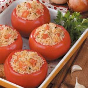 Stuffed Tomatoes with Rice Stuffed Tomatoes With Rice, Homemade Bread Crumbs, Tomato Dishes, Stuffed Tomatoes, Tomato Rice, Baked Tomatoes, Tomato Recipes, Rice Recipe, Homemade Bread