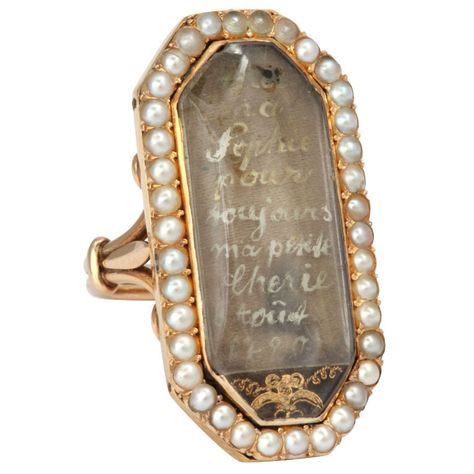 France  c.1790  Under the crystal of this French love token is written "For My Sophie You are Always My Little Darling 1790".  Jewelry that survived generations records the sentiment that flowed generously in the 18th and 19th century. When we own a rare piece of antique jewelry, we are keepers of history. The story of the jewel is its magic and its soul that we become fortunate to hold and pass on. French Love, Georgian Jewelry, Love Token, Beating Heart, Royal Jewels, Crystal Ring, Vintage Jewels, Memento Mori, Marie Antoinette