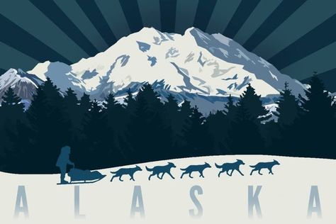 Alaska - Denali and Dog Sled (Art Prints, Wood & Metal Signs, Canvas, Tote Bag, Towel) Alaska Denali, Denali Alaska, Dog Sled, Sled Dog, Free Canvas, Stock Art, Modern Photography, Dog Sledding, Support Artists