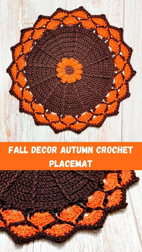 Crochet Fall Coasters, Crochet Thanksgiving, Crochet Fall Decor, Thanksgiving Crochet, Placemat Patterns, Fall Placemats, Autumn Crochet, Crochet Placemat, Crochet Placemat Patterns