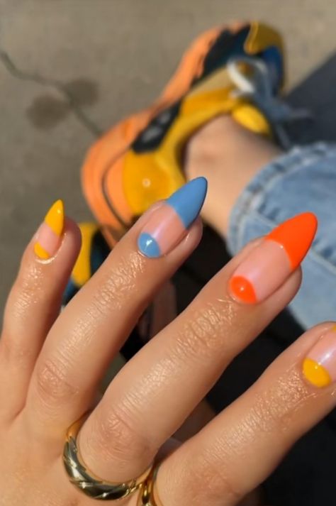 Colour Block French Manicure, Color Block Nails, French Tip Nails, Fashion Nails, Stylish Nails, Nail Inspo, Color Block, Color Blocking, Pretty Nails