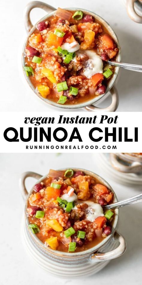 This vegan Instant Pot Quinoa Chili requires just minutes of prep before it goes into the pressure cooker. It’s easy to make, keeps well, freezer-friendly and makes a wonderful, hearty plant-based meal. Chili Quinoa, Chili With Quinoa, Instant Pot Vegetarian Chili, Quinoa Chili Recipe, Instant Pot Vegetarian, Vegetarian Quinoa Chili, Spicy Chili Recipe, Instant Pot Quinoa, Vegan Instant Pot