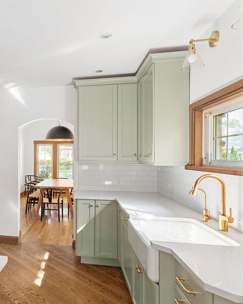 Mist Kitchen Cabinets, October Mist Benjamin Moore Kitchen Cabinets, October Mist Cabinets, October Mist Benjamin Moore Kitchen, October Mist Kitchen Cabinets, Brushed Gold Kitchen Hardware, October Mist, Gold Kitchen Hardware, Benjamin Moore Kitchen