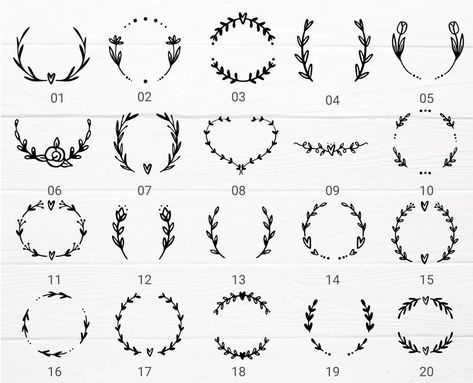 Laurel Wreath Tattoo, Monogram Border, Wreath Tattoo, Circle Border, Doodle Borders, Circle Borders, Svg Monogram, Hand Doodles, Wreath Svg