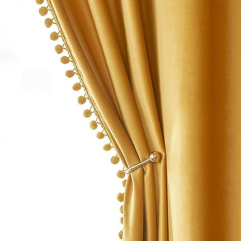 Amazon.com: MIULEE Mustard Yellow Pom Pom Velvet Curtains for Fall Bedroom/Living Room Darkening Thermal Insulating 84 Inches Long Blackout Curtains with Rod Pocket for Kid Room/Nursery/Home Theater Set of 2 : Home & Kitchen Mustard Yellow Curtains, Future Bedroom Ideas, Curtain Rod Ends, Navy Curtains, Blackout Curtains Bedroom, Yellow Nursery, Yellow Curtains, Window Curtain Rods, Nursery Curtains