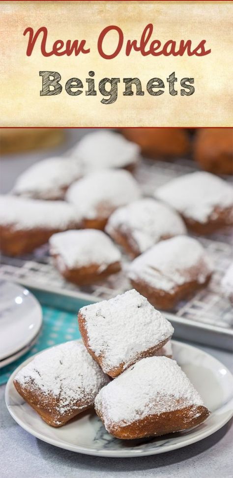 New Orleans Beignets | Classic New Orleans sweet treat! Begniets Recipes Easy, Beneights Recipe, New Orleans Beignets, New Orleans Coffee, The Crescent City, Doughnuts Recipe, New Orleans Recipes, Louisiana Recipes, Creole Recipes