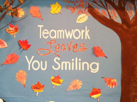 Autumn Bulletin Board Display Display Work Bulletin Board, Teamwork Bulletin Boards, Bulletin Board Ideas For Work Offices, Autumn Bulletin Board, Office Bulletin Board Ideas, Bulletin Boards Ideas, Staff Bulletin Boards, September Bulletin Boards, Pta Bulletin Boards