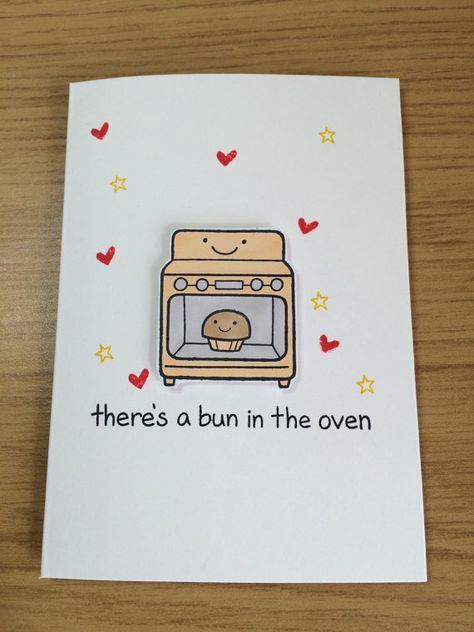 Pregnancy Card Baby Card Bun In The Oven by DreamALittleDream89 Pregnancy Congratulations Card, Funny Baby Card, Baby Announcement To Husband, Postcards Diy, Pregnancy Congratulations, Pregnancy Announcement Cards, Bun In The Oven, Baby Painting, Pun Card