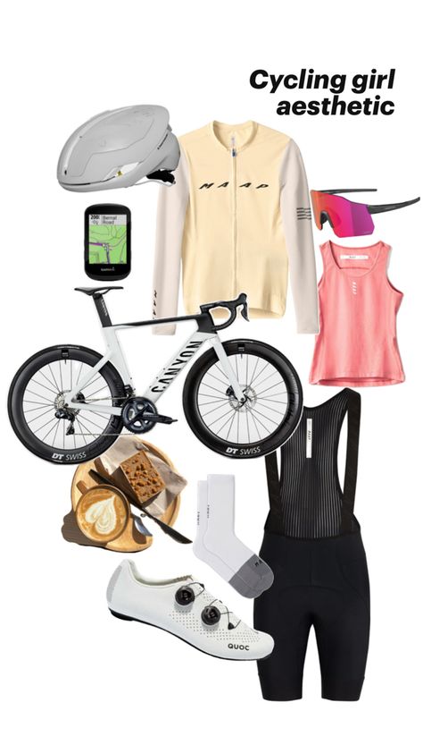 Aesthetic cycling girl outfit and starter pack. Canyon bike. Sweet protection helmet. Maap shorts. Maap jersey. Maap baselayer. Maap socks. Quoc cycling shoes. Garmin bike computer. Coffee and cake. Sunglasses. Road Bike Outfits Women, Biking Outfit Women, Aesthetic Cycling, Bike Outfits Women, Cycling Outfits Women, Road Cycling Women, Canyon Bike, Maap Cycling, Cycling Inspiration