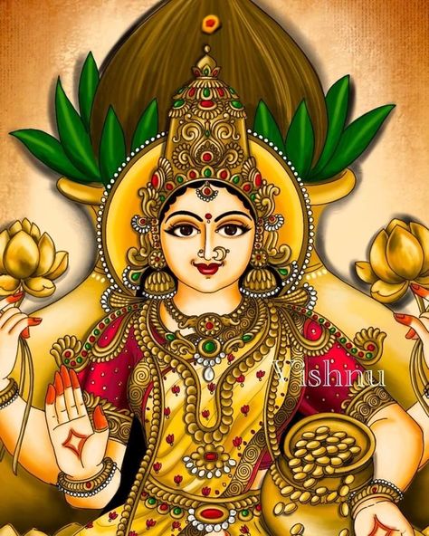 Lord Mahalakshmi Images, Laxmi Maa Painting, Maa Laxmi Drawing, Laxmi Mata Drawing, Laxmi Drawing, Mural Art Design, Durga Painting, Kalamkari Painting, Kerala Mural Painting