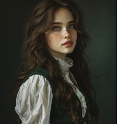 Black Haired Princess Aesthetic, Brown Haired Female Character, Witch Faceclaim, Curly Brown Hair Aesthetic, Female Character Inspiration Red Hair, Character Inspiration Woman, Brown Hair Princess, Fantasy Story Prompts, Character Art Female