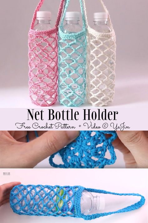 Water Bottle Holder Free Crochet Patterns - DIY Magazine Crochet Water Bottle Holder, Bottle Sling, Bottle Cozies, Bag Pattern Free, Diy Magazine, Water Bottle Holder, Pola Sulam, Water Bottle Holders, Creation Couture