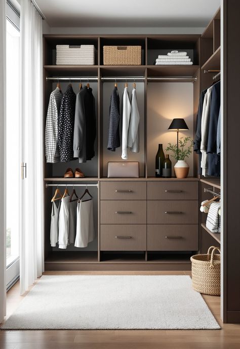 Walk in Closet Ideas L Shaped Walk In Closet, L Shape Walk In Closet, L Shape Closet, L Shape Wardrobe, Boutique Style Closet, Transitional Closet, Outfit Suggestions, Walk In Closet Ideas, Small Walk In Closet