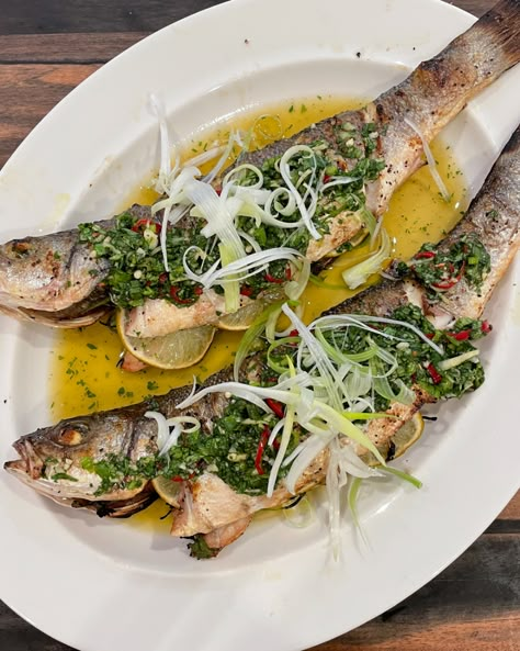 Branzino Recipe, Bacon Roll, Ginger Sauce, Two Fish, Grilled Fish, Eating Raw, Fish Dishes, Fresh Lime Juice, Fish And Seafood