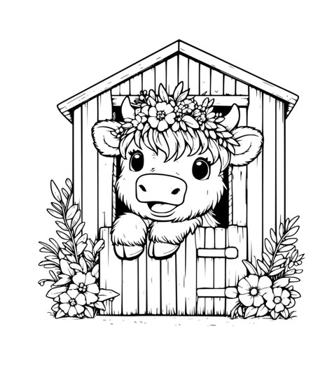 Cute Cow Coloring Pages, Cute Highland Cow Drawing, Cow Coloring Page Free Printable, Highland Cow Coloring Page, Cute Cow Pictures, Highland Cow Drawing, Western Coloring Pages, Cow Tattoos, Phomemo Printer