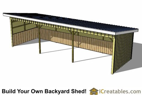 12x36 run in shed left top view Horse Run In Shelter, Pasture Shelter, Livestock Shelter, Pallet Barn, Lean To Shed Plans, Building A Pole Barn, Lean To Shed, Run In Shed, Farm Shed