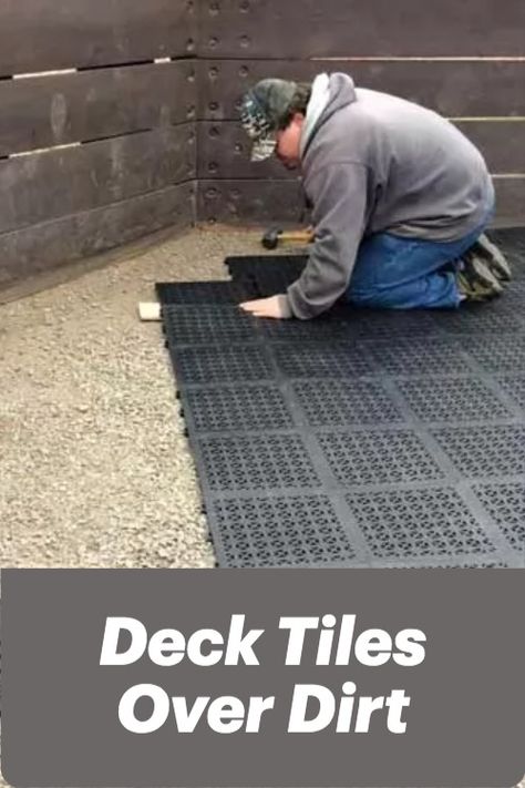 man installing deck tiles over dirt in gaga pit Interlocking Patio Tiles, Deck Tiles Patio, Easy Patio, Outdoor Deck Tiles, Interlocking Deck Tiles, Front Yard Landscaping Diy, Sloped Backyard, Deck Tiles, Front Yard Landscaping Plans