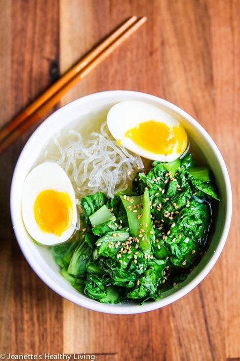 Low Carb Bok Choy Egg Ramen Noodle Soup - healthy, delicious, easy ramen noodle soup Low Carb Ramen, Egg Noodle Recipe, Egg Ramen, Peameal Bacon, Pak Choy, Easy Ramen, Kelp Noodles, Ramen Recipe, Ramen Noodle Soup