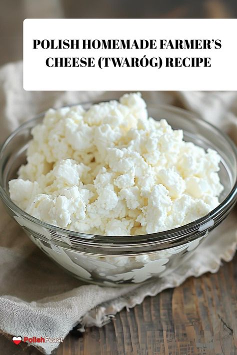 Learn how to make traditional Polish Farmer’s Cheese, or “Twaróg,” with this simple recipe. You can make it from soured or fresh milk. Twarog Recipe, Polish Cheese, Sour Milk Recipes, Farmers Cheese Recipes, Healthy Eating Planner, Farmer Recipes, Homemade Cottage Cheese, Farmer’s Cheese, Polish Foods