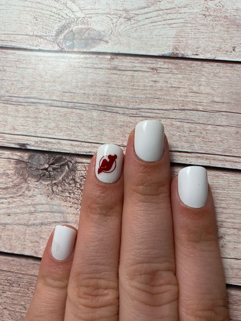 New Jersey Devils Nails, Nj Devils Nails, Devil Nails, Hockey Nails, Nj Devils, New Jersey Devils, Nail Ideas, Cute Nails, Nail Inspo