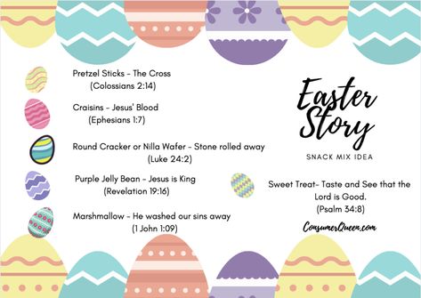 Easter Story Activity and Printable: Fun Snack Mix Idea! Easter Story Snack Mix Recipes, Easter Snack Mix Printable, Easter Snack Mix Recipes Christian, The Easter Story Snack Mix Free Printable, Easter Snack Ideas For Church, Easter Story Snack Mix Printable, Easter Story Snack, Easter Story Activities, Easter Snack Mix