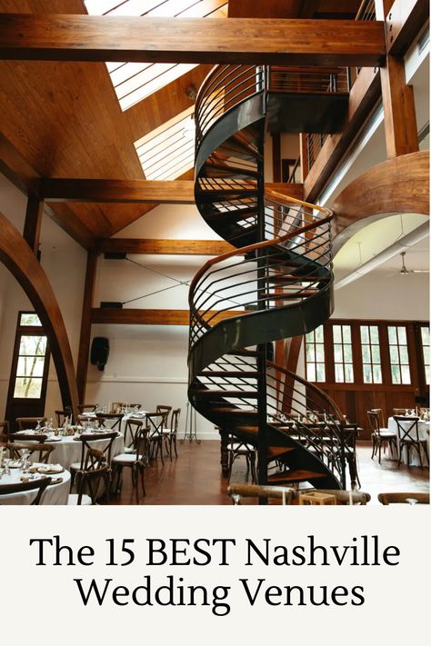 A spiral staircase and wedding reception in Nashville, Tennessee. Exposed Brick Interior, Forest Wedding Venue, Tennessee Wedding Venues, Nashville Wedding Venues, Brick Interior, Botanical Gardens Wedding, Garden Venue, Historic Mansion, Garden Wedding Venue