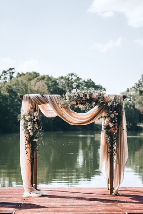 wedding arch with fabric draping + floral | fabmood.com #weddingarch #weddingarbor #fabricdraping #ceremonydecor Pnw Wedding Decor, Wedding Archways, Draping Wedding, Rustic Wedding Decorations, Pnw Wedding, 2022 Graduation, Wedding Altars, Ceremony Decorations, Wedding Planners