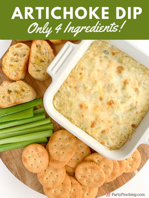 best artichoke dip, 4 ingredient artichoke dip recipe, easy simple quick fast artichoke dip, artichoke garlic dip, game day appetizers, best appetizer recipe ideas, great potluck easy recipes for a crowd, great party food recipe easy fast cheap inexpensive Easy Artichoke Dip Simple, Simple Artichoke Dip, Artichoke Recipes Dip, First Course Ideas, Easy Recipes For A Crowd, Best Artichoke Dip, Easy Artichoke Dip, Artichoke Dip Recipe Easy, Easy Crowd Meals