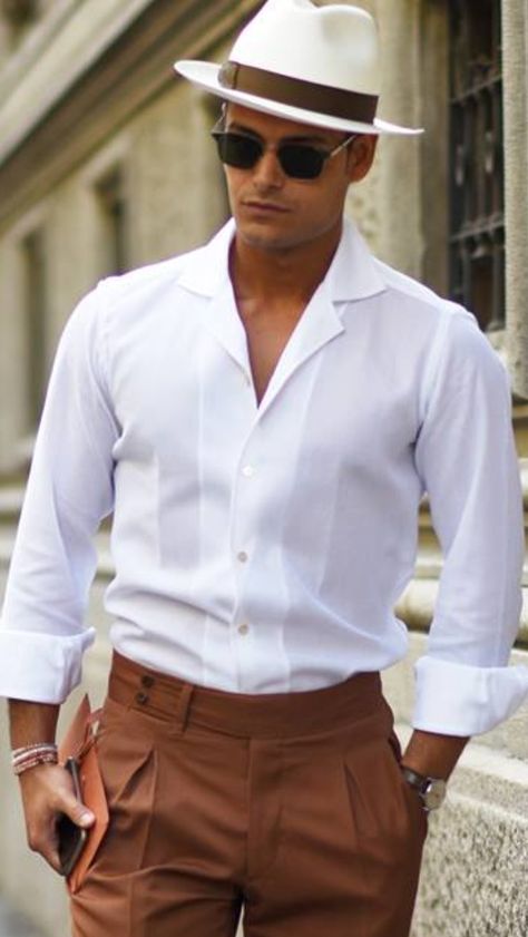 I really like this modern take, (read: slimmer fit), on an older look. This man has a great sense of fashion. Older Mens Summer Fashion, Cuba Fashion, Older Mens Fashion, Don Pedro, Havana Nights, Men Trousers, Sharp Dressed Man, Stylish Mens Outfits, Mens Pants Fashion