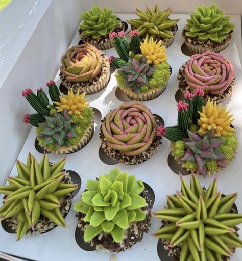 Cake With Succulents, Succulent Cupcakes, Frosting Colors, Cupcake Decoration, Amazing Food Decoration, Cupcake Display, Cupcake Designs, Cupcake Decorating