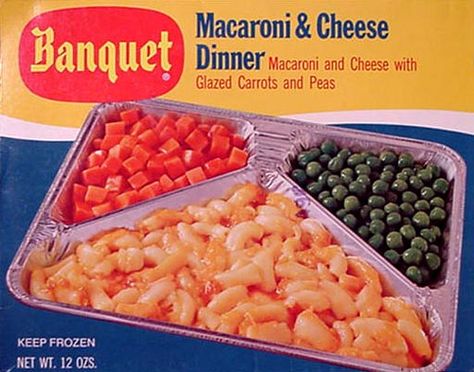 Before microwave ovens TV dinners took as long to cook as a full meal does now. Description from thewoodlandstamarac.com. I searched for this on bing.com/images Dinner Box, Frozen Dinners, Tv Food, Tv Dinner, Cooking Advice, Glazed Carrots, Food Ads, Macaroni Cheese, Retro Recipes