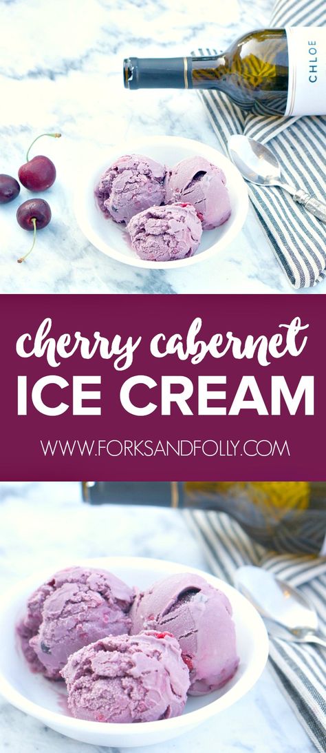 Ice cream is quickly becoming my thing. Even more so now that I've discovered how to flavor it with my favorite booze!  Check out this recipe for Cherry Cabernet Ice Cream - the best way to have your wine and eat it too this summer! Wine And Ice Cream Pairing, Cherry Cordial Ice Cream Recipe, Wine Ice Cream Recipe, Chocolate Cherry Ice Cream Recipe, Wine Ice Cream Float, Wine Ice Cream, Fudge Stripe Cookies, Cold Treats, Ice Cream Cookies