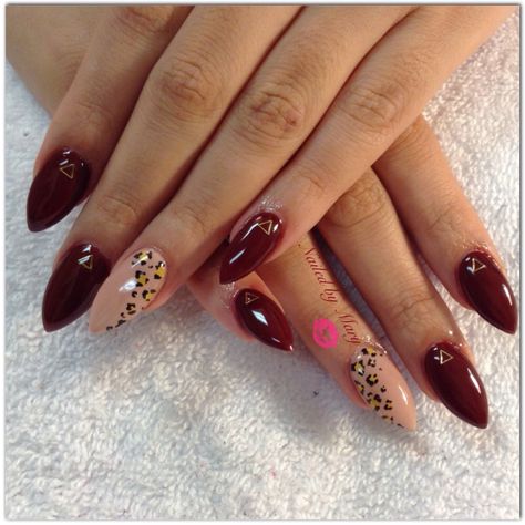 Burgundy And Cheetah Nails, Burgundy And Leopard Nails, Burgundy Cheetah Nails, Burgundy Leopard Nails, Leopard Nails Diy, Deep Red Nails Designs, Red Cheetah Nails, Deep Red Nails, Fall Acrylic