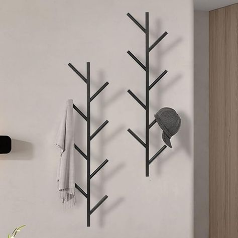 Alotpower Coat Rack & Hat Rack - Wall Mounted (Black) : Amazon.com.au: Home Space Saving Coat Hangers, Coat Rack Metal, Foyer Divider, Vertical Coat Rack, Almira Design, Tree Design On Wall, Uredjenje Stana, Coat Rack Ideas, Coat Rack With Storage