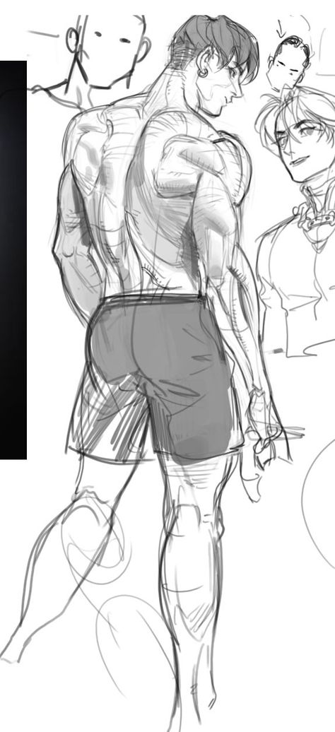 Male Poses Anatomy, How To Draw A Head From Behind, Sticky Liquid Drawing Reference, Back Male Reference, Anime Back Drawing, Side Angle Pose Drawing, Back Anotamy Drawing, Character Thinking Pose, Hunched Back Reference