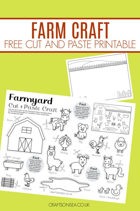 Make a fun farmyard filled with animals using our free farm craft printable. This cut and paste craft is free to download too! Farm Kindergarten, Tractor Crafts, Farm Animals Activities, Free Printables For Kids, Farm Animal Crafts, Farm Craft, Farm Preschool, Sheep Crafts, Farm Day