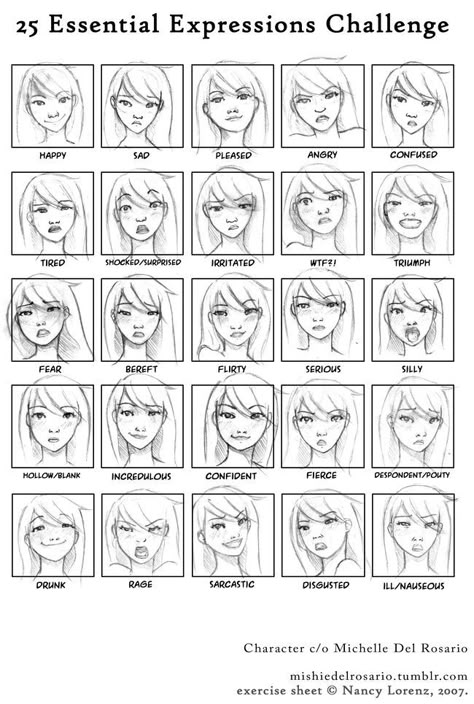 Expressões Faciais 25 Essential Expressions, Expression Challenge, Facial Expressions Drawing, Drawing Face Expressions, 얼굴 드로잉, Drawing Expressions, Poses References, Face Expressions, Animated Drawings