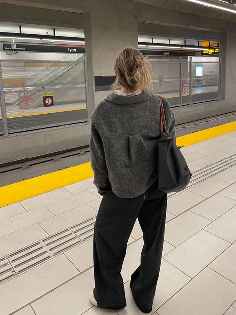 Grey outfit, bus, train, fashion Grey Oversized Jacket Outfit, Cropped Wool Jacket Outfit, Grey Cropped Jacket Outfit, Short Grey Coat Outfit, Dark Gray Jacket Outfit, Grey Wool Jacket Outfit, Cropped Wool Jacket, Dark Grey Jacket Outfit, Dark Grey Sweater Outfit