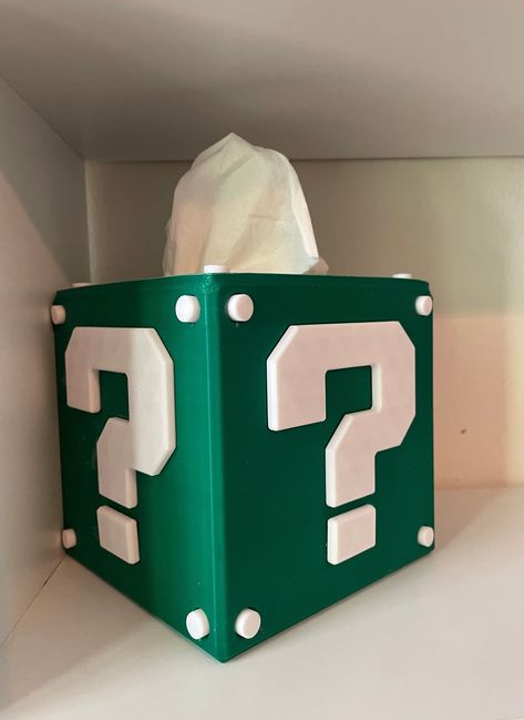 Gaming themed Mario question block tissue box cover.  Super Mario style Galaxy with corner dots. 3d printed. Brighten up your space with your choice of Yellow, Green, Blue, or Red! Perffect for your den, office, dorm, kid's room, man cave, living room, etc. Nintendo Home Decor, Call Of Duty Room, Cool Room Accessories, Super Mario Theme, Nerd Decor, Gamer Decor, Game Room Man Cave, Video Game Decor, Den Office