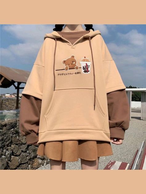 Over Sized Hoodie Outfit Korean, Hoddies Outfits Woman, Bear Anime, Hoddies Outfits, Korean Hoodie, Clothes Kawaii, Kawaii Hoodies, Kawaii Sweatshirt, Outfit Hoodie