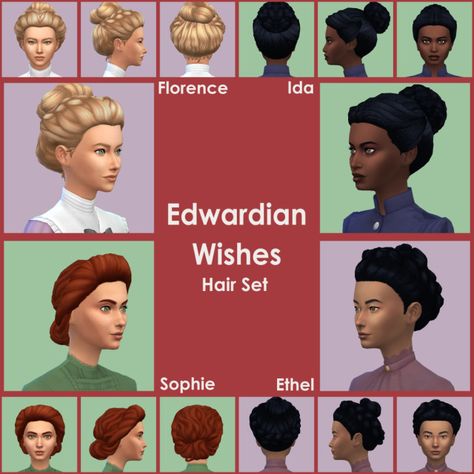 1840s Hair, 1890s Hair, 1910 Hair, Sims Challenge, Sims 4 Cc Hair, Sims 4 Decades Challenge, Edwardian Hairstyles, Sims 4 Challenges, Cc Hair