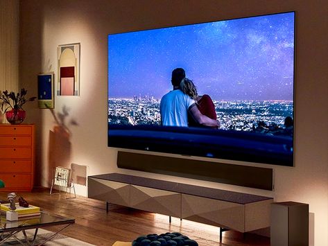 Grey Interior Design, Lg Oled, New Television, Lg Tvs, Tv Sound, Oled Tv, 4k Tv, Mounted Tv, Dark Room