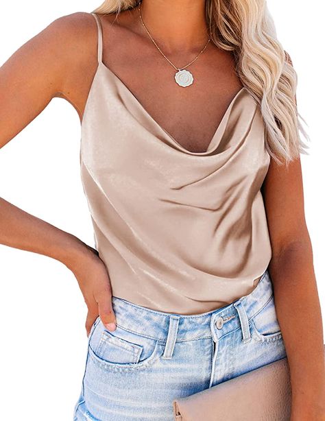 Ekouaer Satin Tank Top for Women Silk Camisole Tops Cowl Neck Camis Sexy Spaghetti Strap Sleeveless Loose Blouse : Amazon.ca: Clothing, Shoes & Accessories Silk Camisole Top, Cowl Neck Cami, Satin Tank Top, Basic Blouses, Satin Camisole, Womens Camisoles, Silk Cami, Silk Tank Top, Silk Camisole