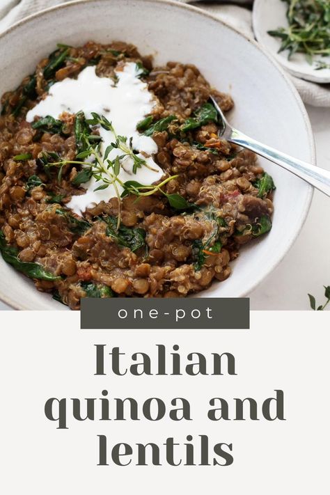 This quinoa and lentils recipe is one of my favorite easy vegan meals for beginners because it’s so adaptable, and because it’s made in one pot! Made with protein-rich quinoa, lentils, greens, and sun-dried tomatoes, it’s seasoned with herbs that are common in Italian cuisine. Option to top with vegan cashew cream. Easy Vegan Meals For Beginners, Vegan Meals For Beginners, Italian Quinoa, Vegan Cashew Cream, Quinoa Lentil, Meals For Beginners, Lentils Benefits, Easy Vegan Meals, Lentils Recipe