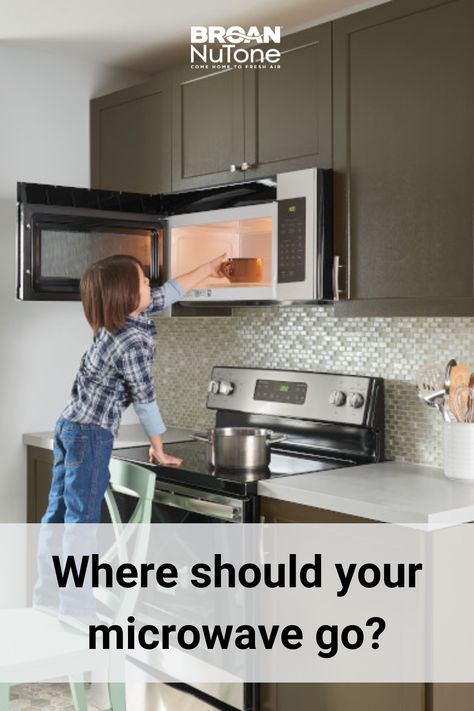 There are six places where you can put your microwave and just one place you absolutely shouldn't; over your stovetop. A microwave can have a negative impact on your home and indoor air quality. So, where should you be putting the microwave? | #kitchen #rangehood #food Open Cabinet For Microwave, Microwave Over Stove Ideas, Under Cabinet Microwave Ideas, Removing Microwave Above Stove, Kitchen With Microwave Above Stove, Above The Range Microwave, Microwave Above Oven, Microwave Placement In Kitchen Ideas, Microwave Over The Stove Ideas