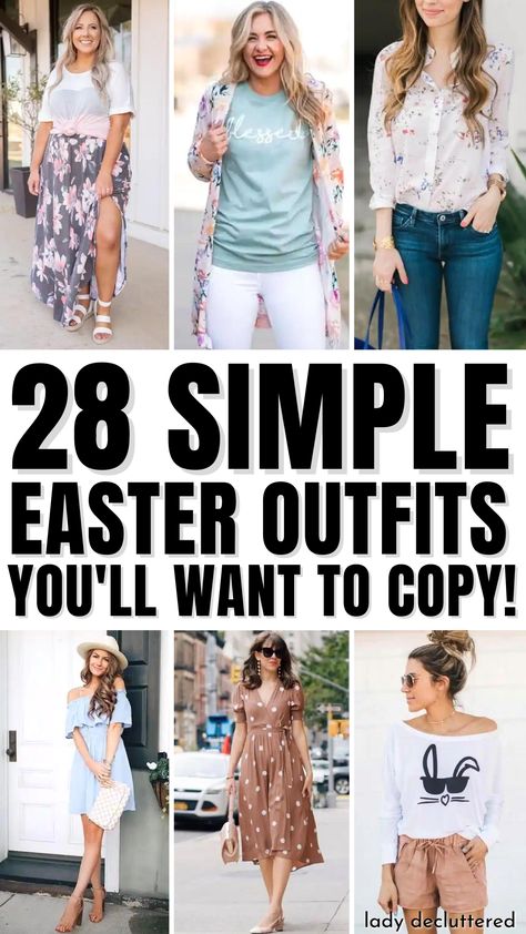 28 Simple Easter Outfits You'll Want to Copy Egg Hunt Outfit Mom, Relaxed Easter Outfit Women, Last Minute Easter Outfit, Winter Easter Outfit, Easter Casual Outfit Women, Jean Easter Outfits For Women, Cute Casual Easter Outfits For Women, Womens Casual Easter Outfit, Warm Easter Outfits