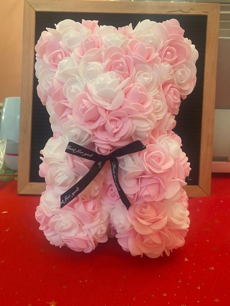 Beautiful Foam Flower rose bear perfect for a gift to someone special. Pink Rose Bear, Mousse Parfait, Flower Bear, Sell Ideas, Foam Flower, Quince Decorations, Rose Bear, Products Photography, Graduation Cap Decoration