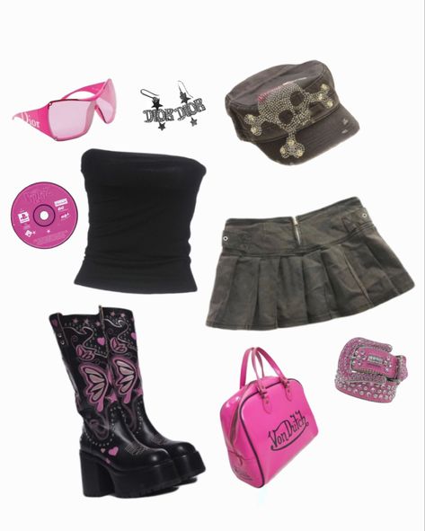 Mcbling Clothes, Mcbling Outfits, Y2k Pink Outfit, 2000s Fashion Inspiration, Y2k Inspo, Roblox Clothing, Fashion Boards, Masc Outfits, Outfit Png