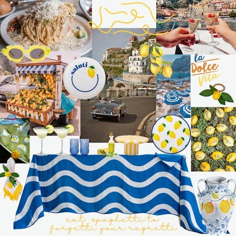 Italian Table Cloth, Mediterranean Design Graphic, Mediterranean Table Setting, Italian Summer Party, Italian Tablecloth, Amalfi Theme, Jurien Bay, Lunch Table Settings, Club Mykonos